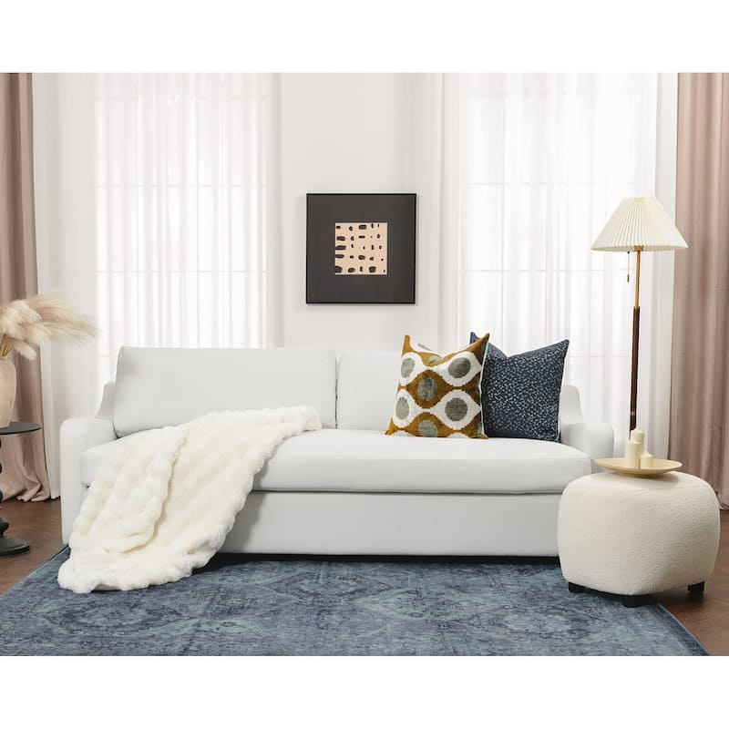 KINWELL 3-Seater Linen Upholstered Deep Seat Sofa with Flippable Cushions, 90"W