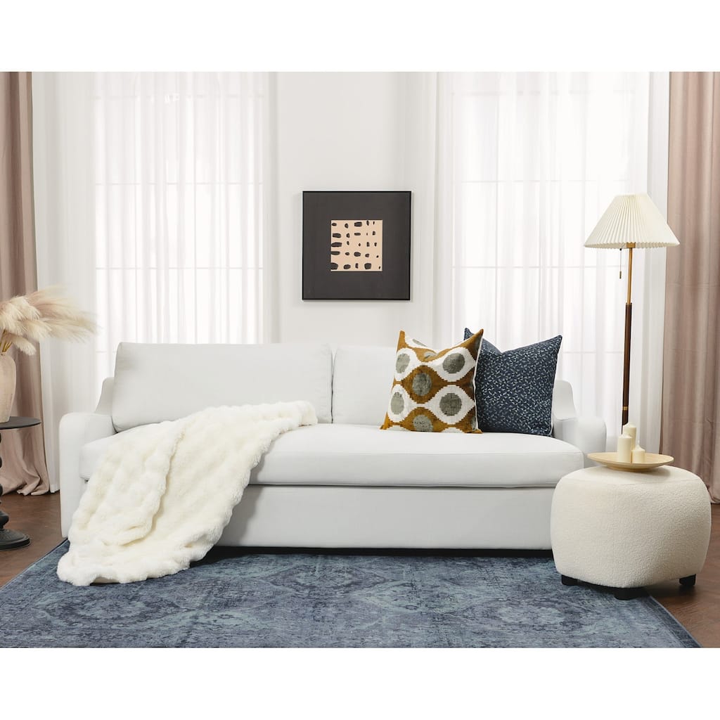 KINWELL 3-Seater Linen Upholstered Deep Seat Sofa with Flippable Cushions, 90"W