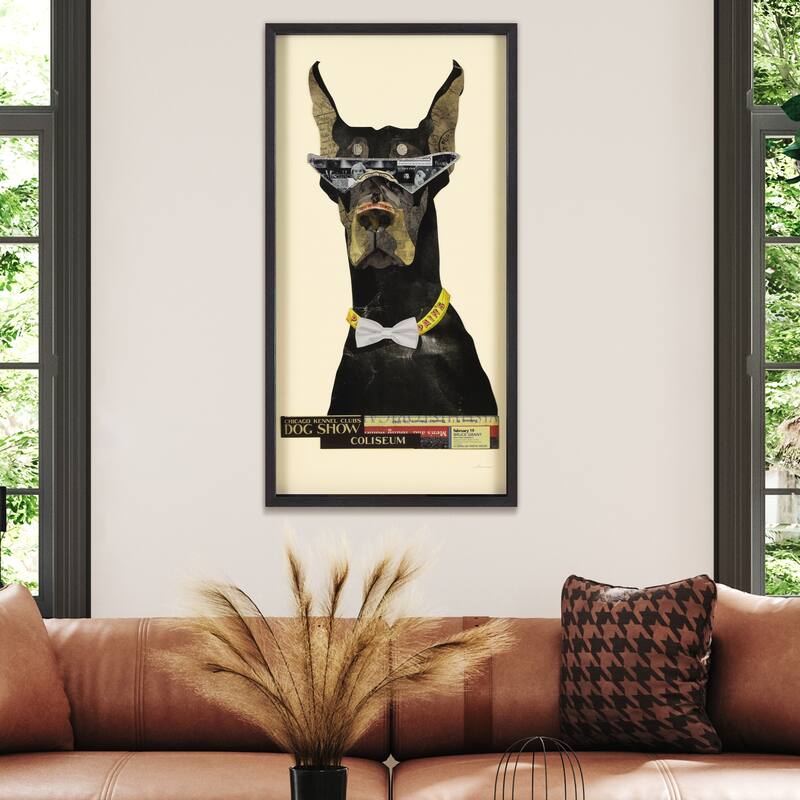 Empire Art "Doberman Pinscher" Alex Zeng's dimensional collage, under glass & a black shadow box frame