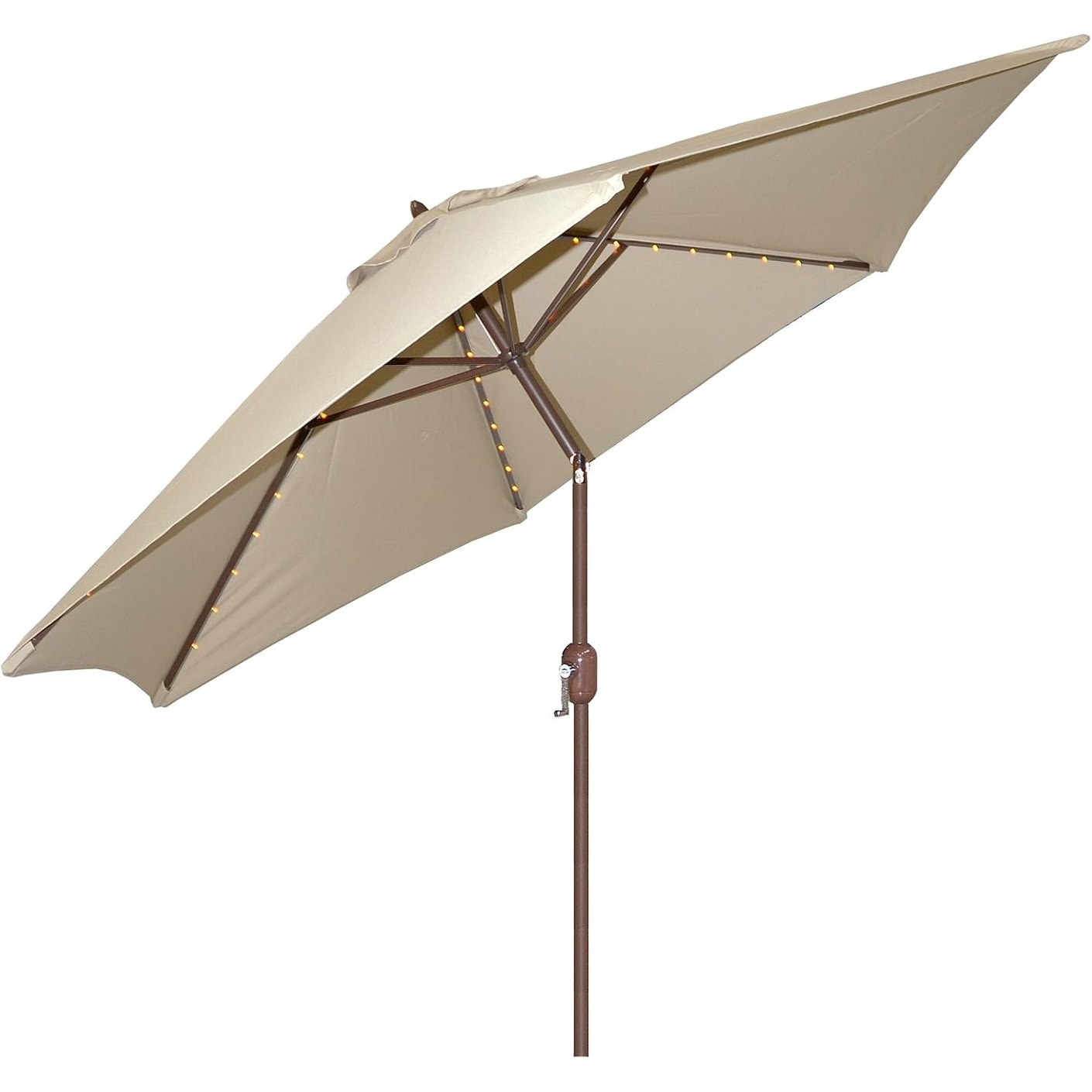 9 ft Bronze LED Lighted Market Umbrella with Beige Polyester Cover