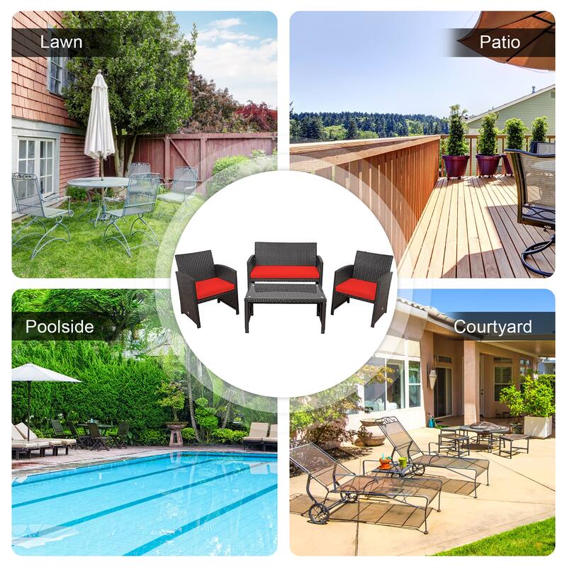 Costway 8PCS Patio Rattan Furniture Set Cushioned Chair Sofa Coffee