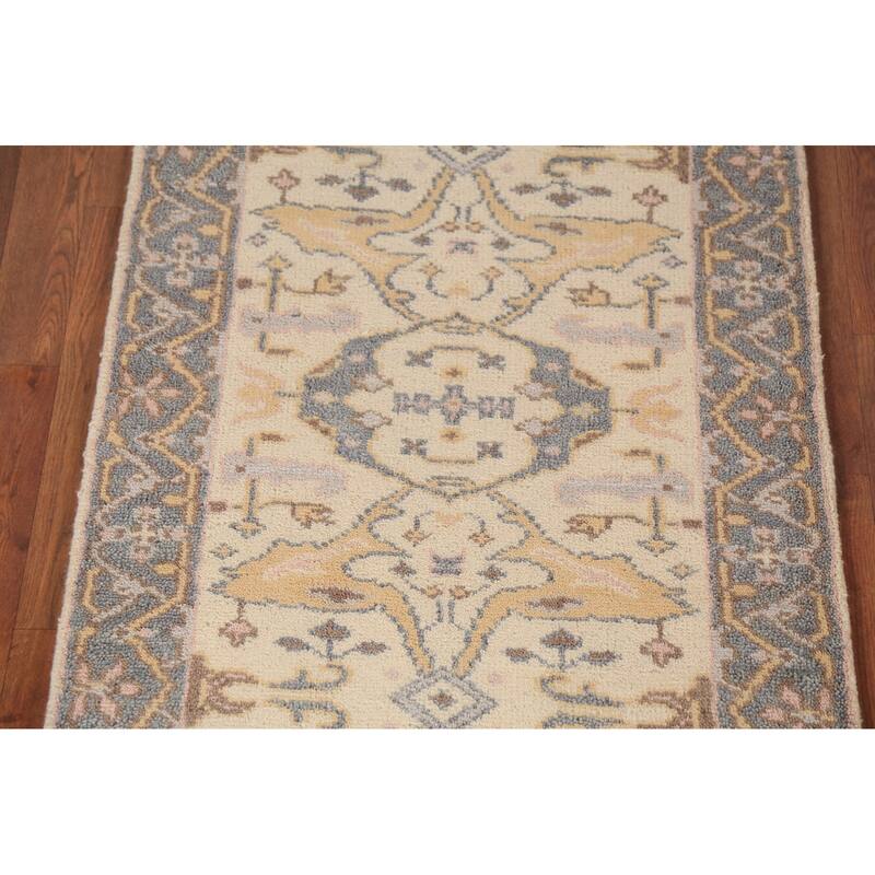 Earth Tone Oushak Oriental Runner Rug Handmade Beige Wool Carpet - 2'7" x 8'1"