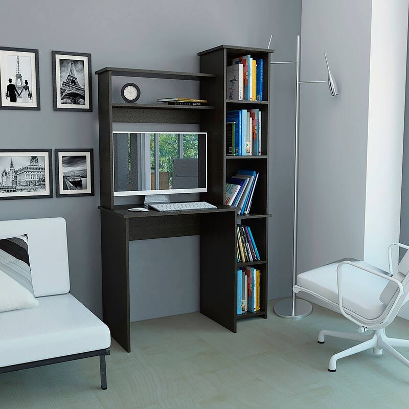 Marston 6-Shelf Writing Desk with Built-in Bookcase