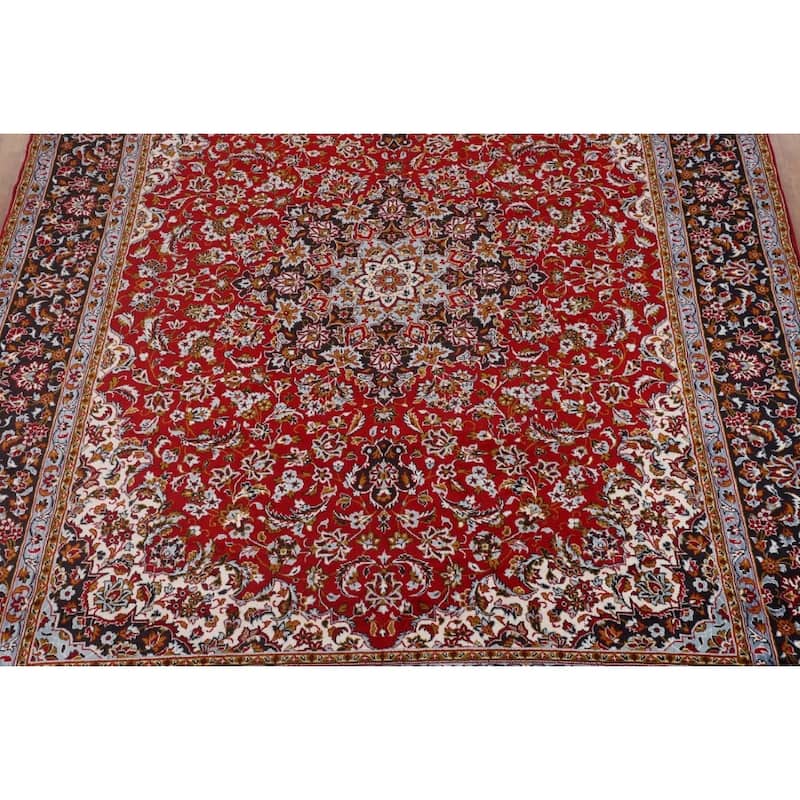 Kashan Turkish Area Rug Machine-Made Oriental Red Carpet - 9'7" x 12'6"