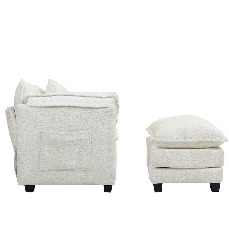 55" Oversized Single Sofa Chaise Lounge with Ottoman, Comfy Reading Chair Upholstered Sleeper Chair with Side Pockets