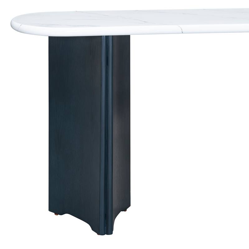 53.9" MDF Console Table with Faux Marble Top and Wooden Base for Living Room
