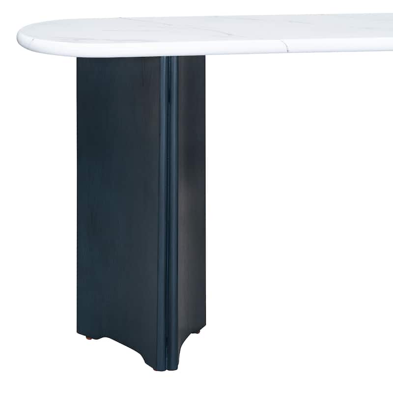 Narrow Console Table, Entryway Table with Oval Marble Top, Rustic Sofa Table with Curved Legs, Hallway Accent Table