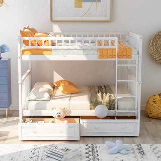 Full over Full Bunk Bed with Drawers,Kid's Bunk Convertible Bed