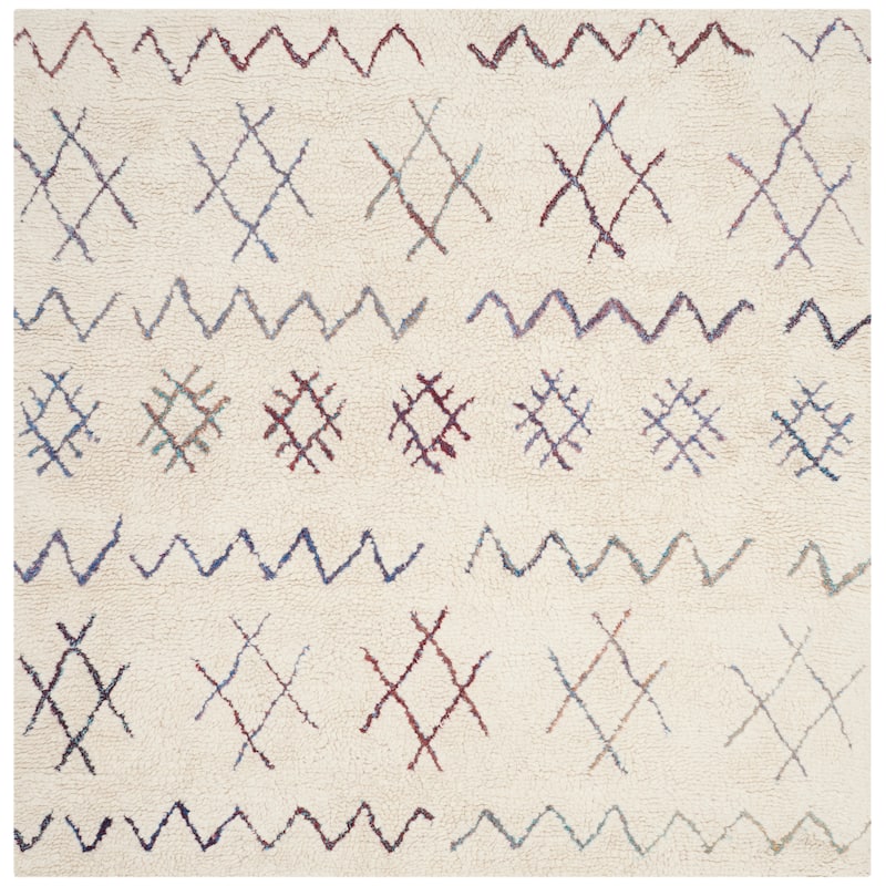 SAFAVIEH Handmade Casablanca Shag Nino Tribal Wool Rug - 6' Square - Ivory/Multi