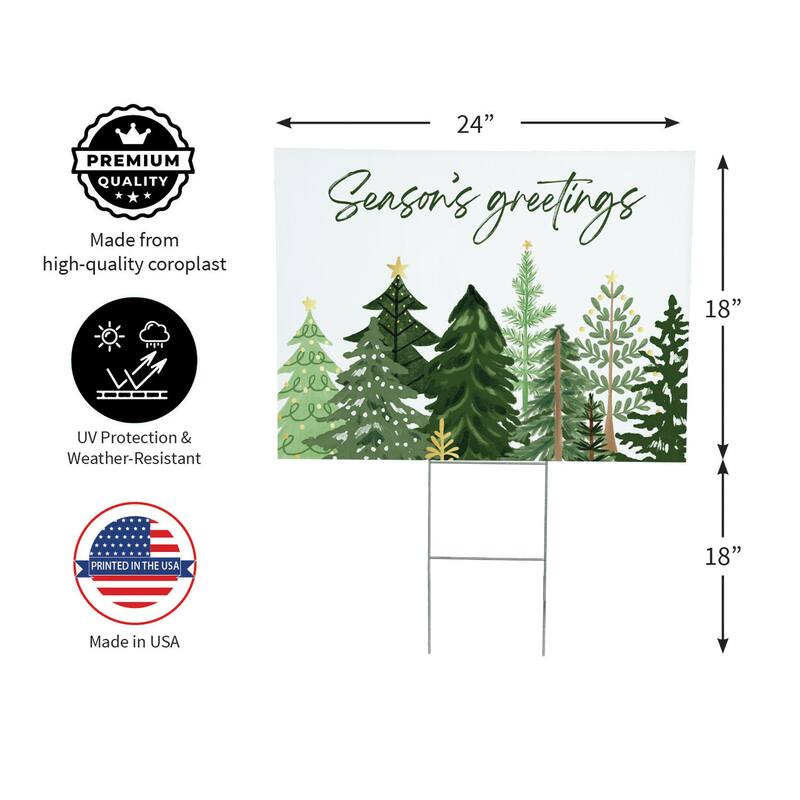 Shades of Green Yard Sign - "Seasons Greetings" - 24" x 18" - Multicolor
