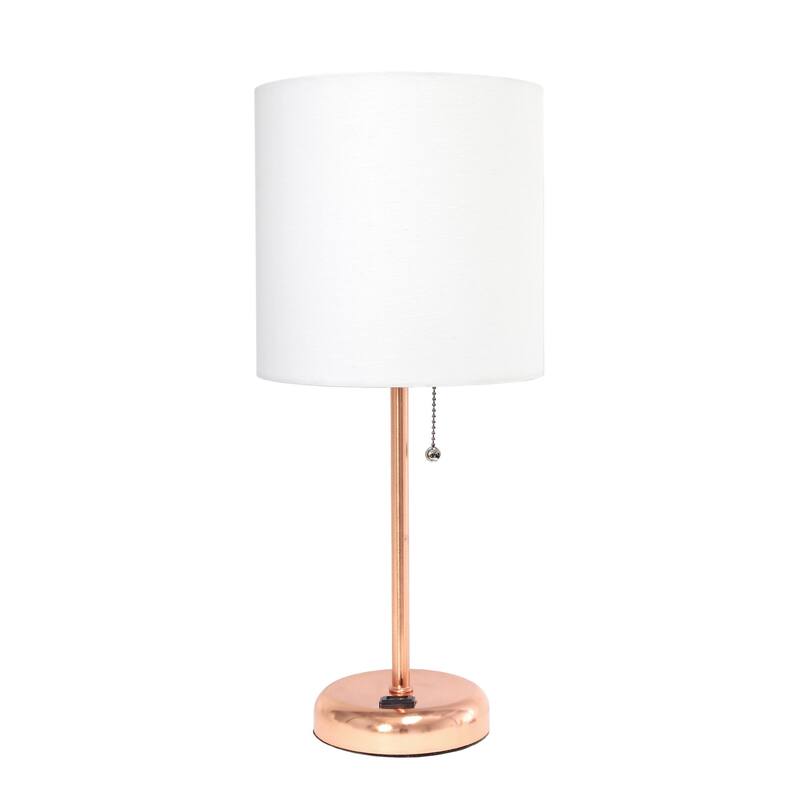 Stick Base Bedside Table Desk Lamp with Drum Shade - 19.5" - Rose Gold and White