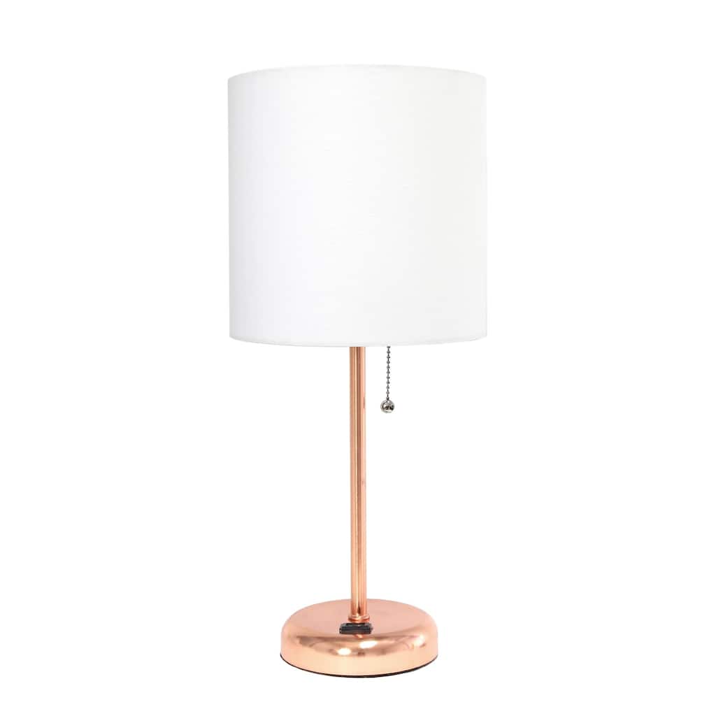 Stick Base Bedside Table Desk Lamp with Drum Shade - 19.5" - Rose Gold and White