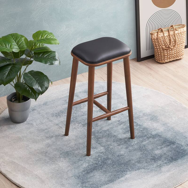 Jason Mid-Century Modern Pu Leather Bar Stool Black Brown Solid Wood 13X17X30 Inches