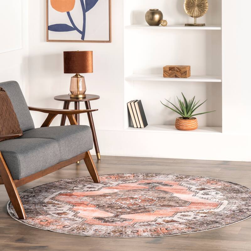 Nuloom Gracie SpinClean Distressed Medallion Machine Washable Area Rug