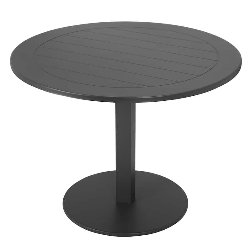 Keli 35 Inch Round Dining Table, Gray Aluminum Frame, Foldable Design - Grey - Aluminum