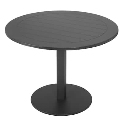 Keli 35 Inch Round Dining Table, Gray Aluminum Frame, Foldable Design