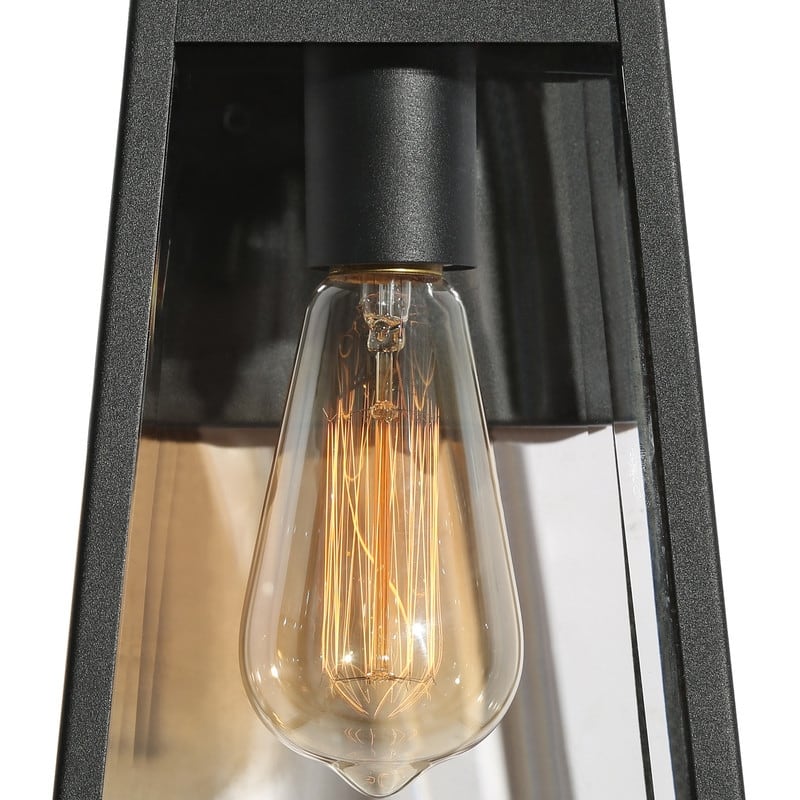 Bern 1-Light Black Lantern Outdoor Wall Sconce Lights Patio Glass Lamps - L 6"x W 6.5"x H 10.5"