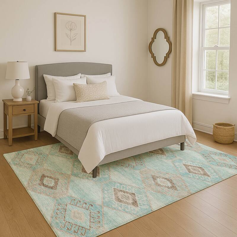 Premium Washable Super Soft Modern Global Mayfield Rug - Teal - 10' x 14'