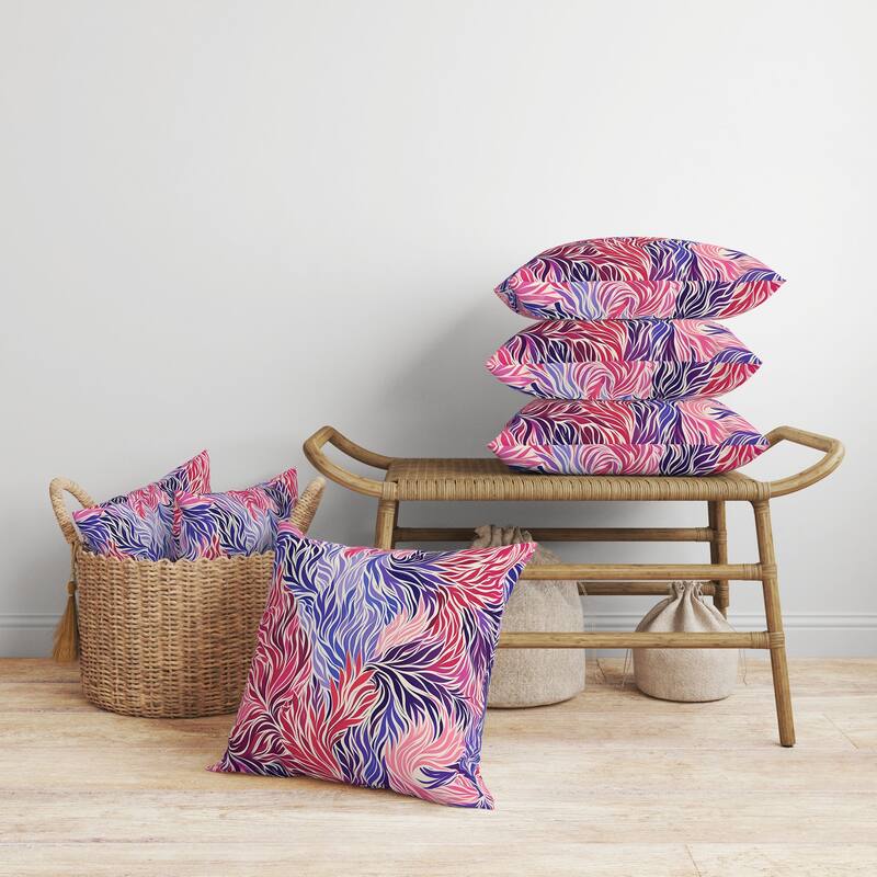 Leafy Whirl Faux Suede Reversible Throw Pillow Pink and Blue