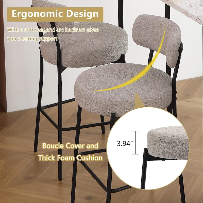 XINMICS 27 Inches Boucle Counter Height Bar Stools with Back