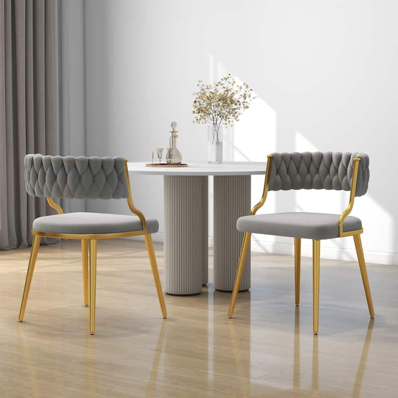 Set of 2 Velvet Dining Chair with Golden Metal Legs