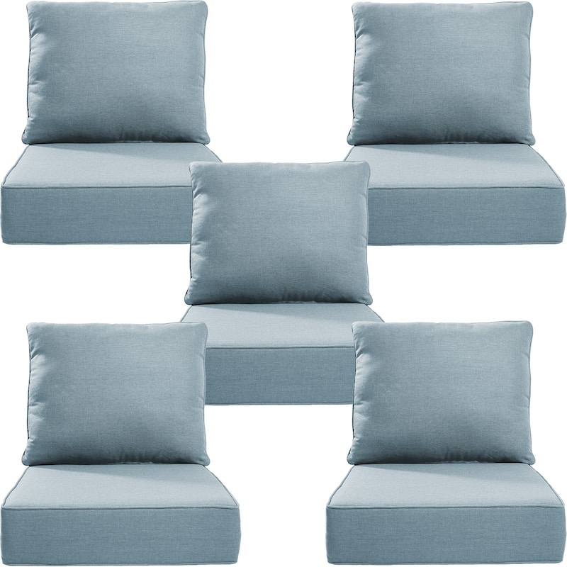22" W x 24" D x 6" T Water & Fade Resistant Outdoor Lounge Chair Replacement Cushion Set - 5 Sets - Baby Blue