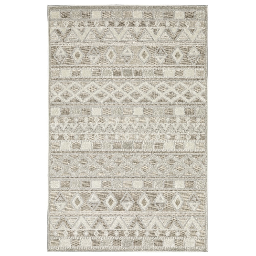 Style Haven Thassos Global Geometric Beige/ Grey Mixed Pile Area Rug