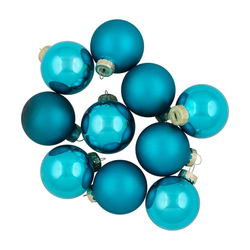 10ct Turquoise Green Glass 2-Finish Christmas Ball Ornaments 1.75"