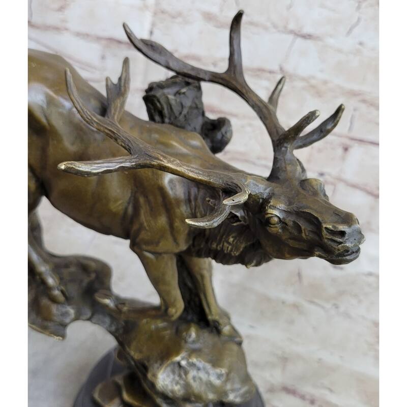 Bronze Marble Statue Elk Deer Stag Hunter Wildlife Art Sculpture Figure Lost Wax
