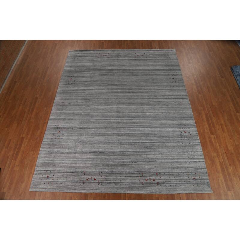 Gabbeh Oriental Area Rug Hand-Knotted Tribal Silk Carpet - 9'5" x 11'10"