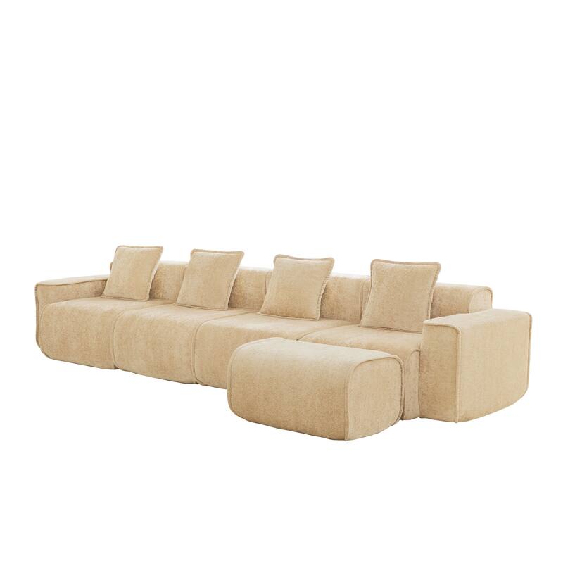 GDFStudio - Velvet Streamlined Modular 4-Seater 138.58" L-Shaped Sectional Sofa with Ottoman