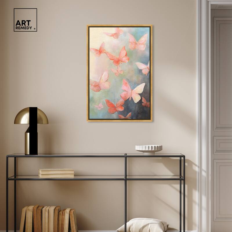 Art Remedy Peaceful Butterflies Framed Butterfly 1 Piece Canvas Wall Art