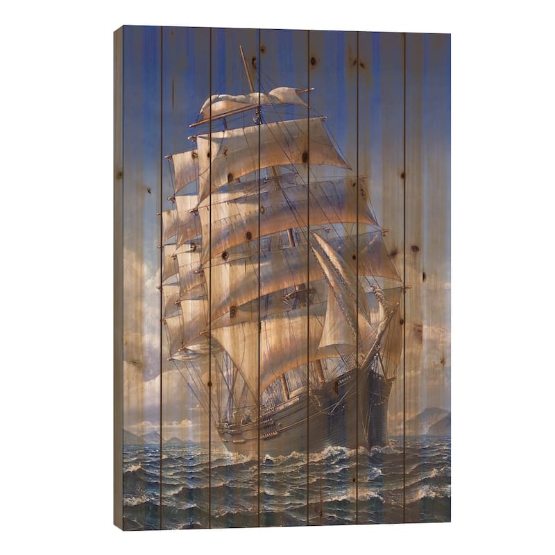 Sailing The WR Grace Print On Wood by John Stephens - Multi-Color - 26x18x1.5