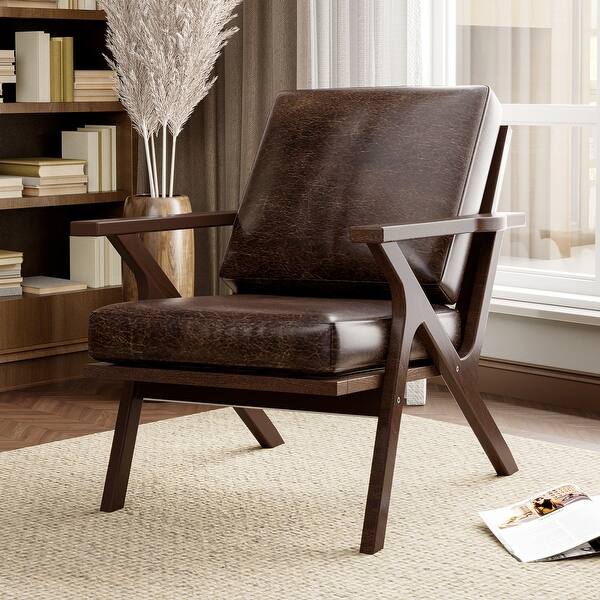 Retro Accent Chair Faux Leather Upholstered Chair Leisure Armchair On