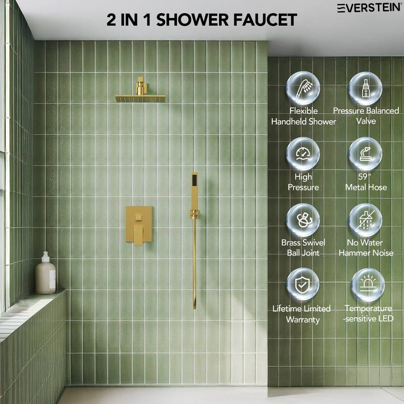 Pressure Balanced Shower Faucet System ,10" LED Shower Head with Handheld Spray