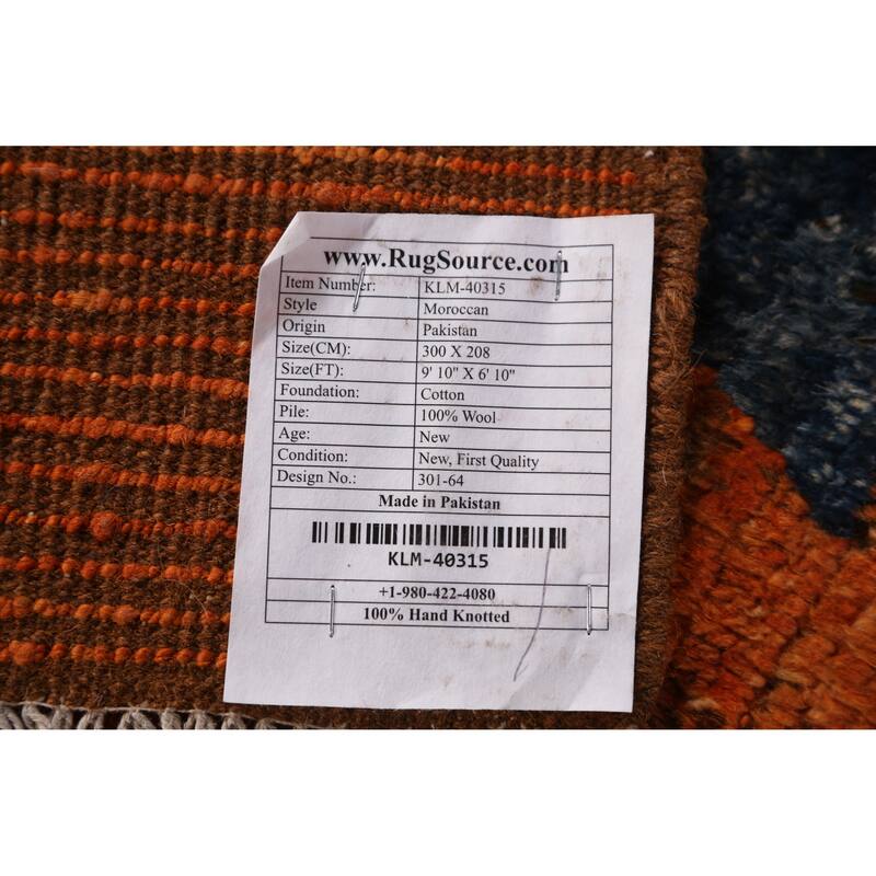 Geometric Orange Moroccan Oriental Rug Hand-Knotted Wool Carpet - 6'10" x 9'10"