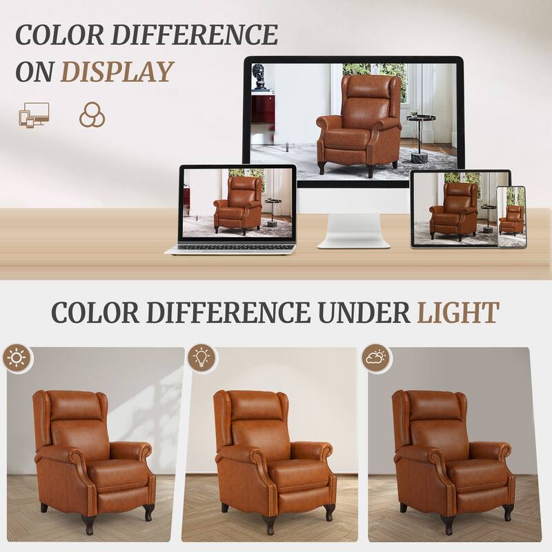 29.5-Inch Modern Recliner Chair,Genuine Leather Recliner With Comfortable Arms And Single Chair For Living Room,Beige/Blue/Brown