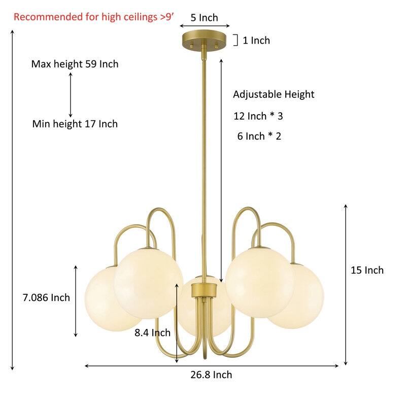 Acroma - 5 Light Gold Steel Dimmable Classic / Traditional Chandelier - N/A
