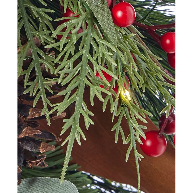 Magnolia Leaf, Eucalyptus, and Berry 30in Swag, Pre-Lit with 35 LED Fairy Lights