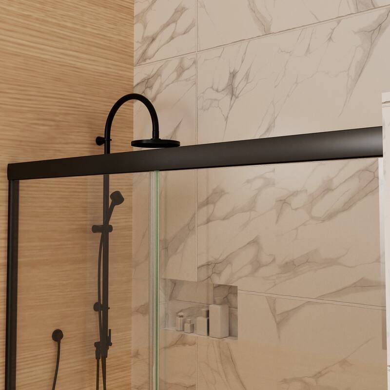 Semi-Frameless Double-sliding Shower Door with Clear Glass - 60 in.Wx72 in.H
