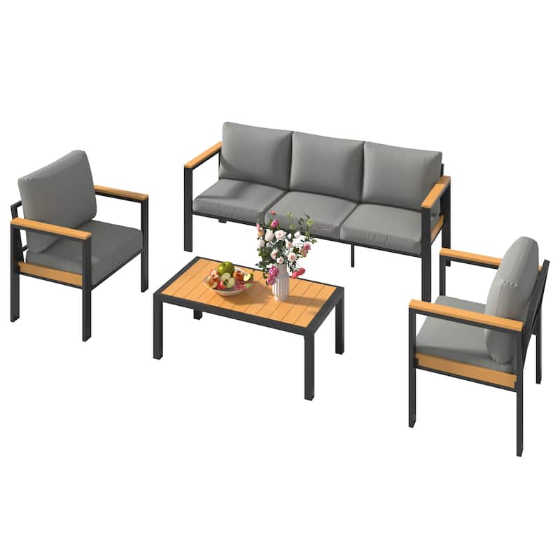 4/5/7-Piece Patio Conversation Set with Table, All-Weather Aluminum Furniture for Outdoor Living - Gray/Black