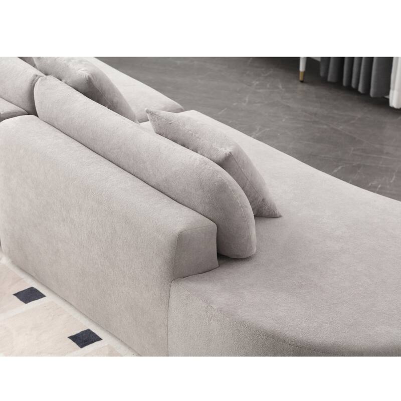 Modern Curved Modular Sectional Sofa, Terrycloth 4 Seater Cloud Boneless Couch, Upholstered Round Couch with 3 Pillows
