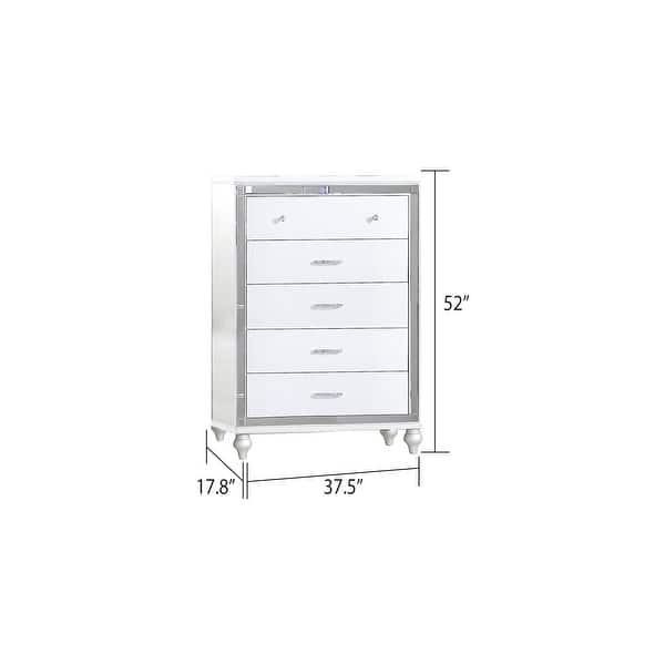 dimension image slide 19 of 26, Sterling 4PC/5PC Contemporary Bedroom Set with Mirror Accents and LED Enhancements