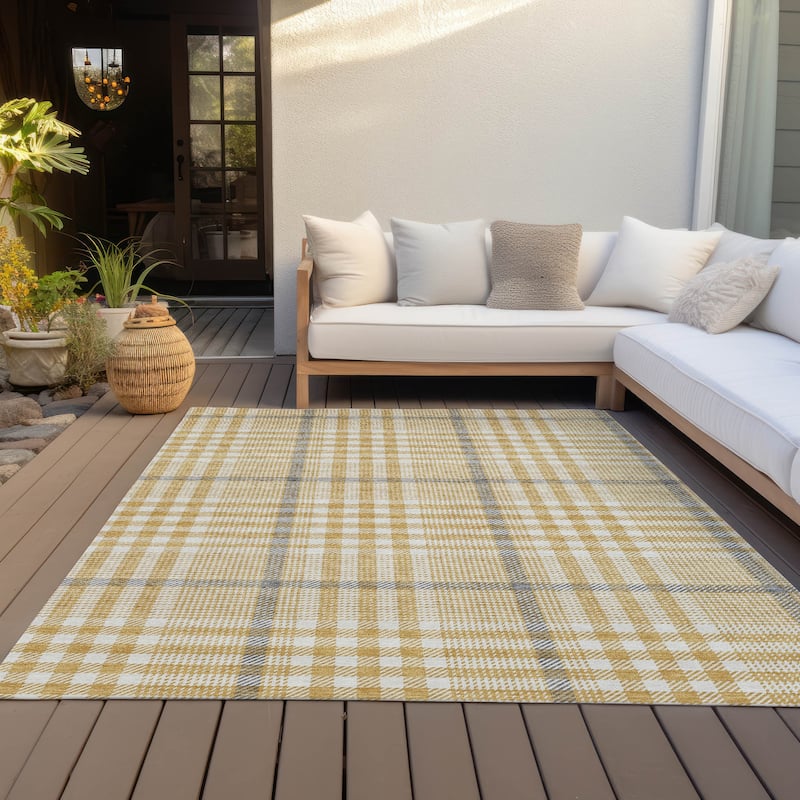 Machine Washable Indoor/ Outdoor Plaid Chantille Rug