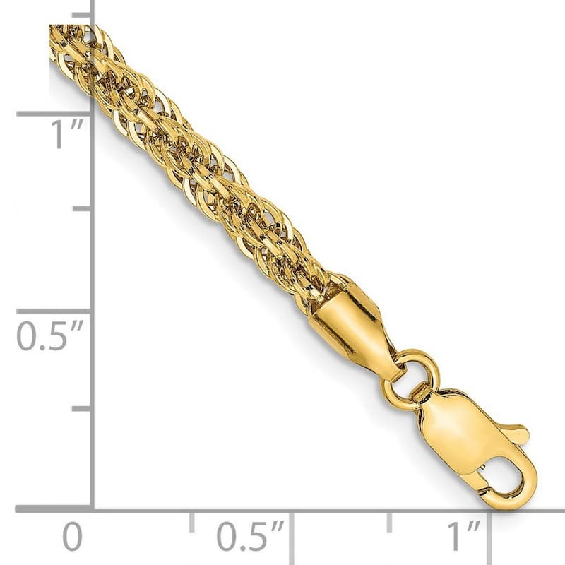 Curata 3.3mm 14k Yellow Gold Lobster Claw Closure Sparkle Cut Hollow Chain Bracelet 7 Inch