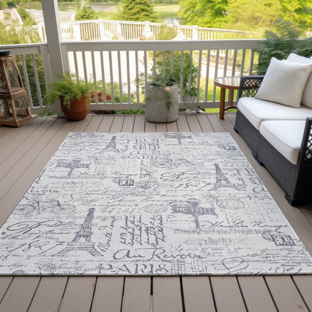 Machine Washable Indoor/Outdoor Modern Paris Chantille Rug