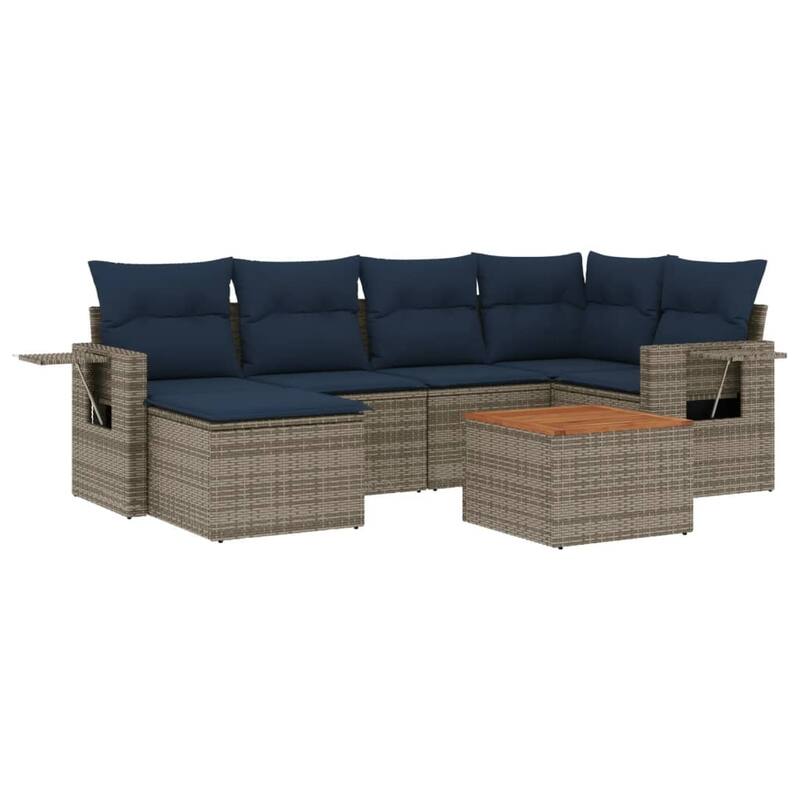 vidaXL 7 Piece Patio Sofa Set with Cushions Black Poly Rattan - 24.4" x 24.4" x 27.2"
