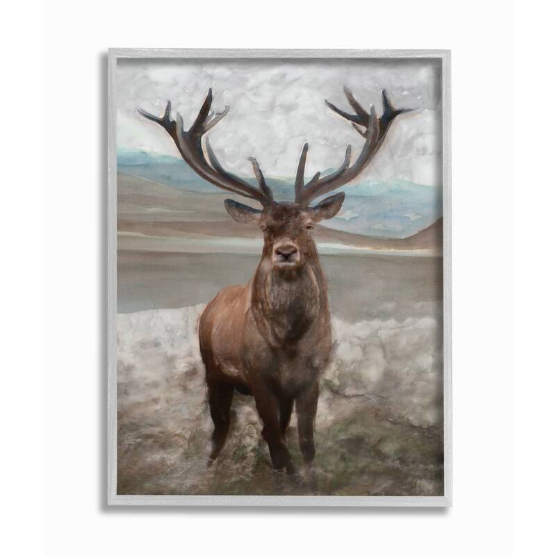 Stupell Moose Encounter Landscape Animal Watercolor Painting Framed Wall Art - 11 x 14