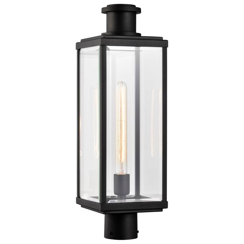Luca Outdoor Post Lantern Sand Black Finish Clear Beveled Glass
