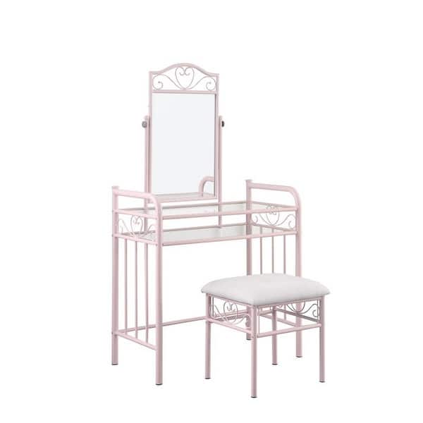 Traditional Style Metal 2 Piece Vanity Set With Glass Top Pink And Gray Overstock 31297050 Two perfume bottles, and a matching powder jar. usd